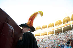 An alguacilillo, the mounted constable who leads the paseillo, looked out over the Las Ventas arena